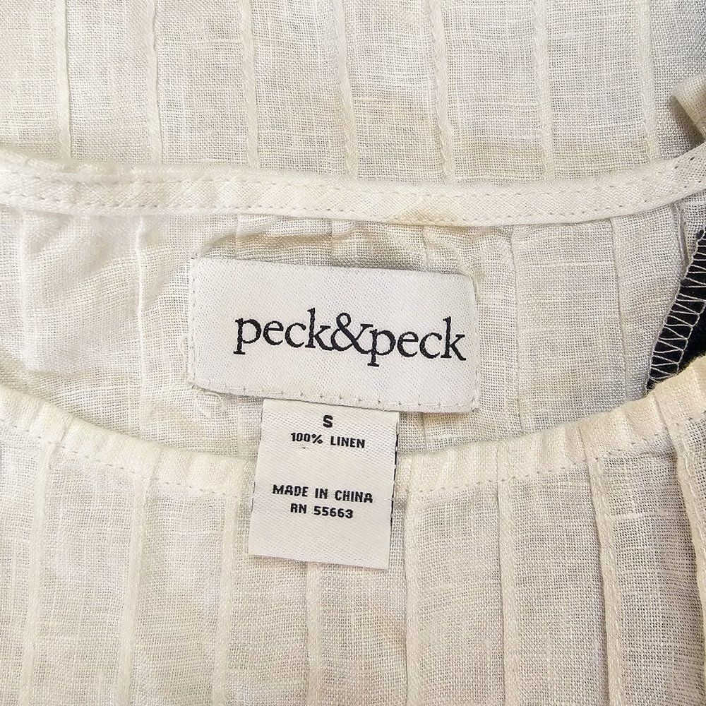 NWOT Peck & Peck Boxy Fit 100% Linen White Black Colorblock Pleated Size S - Picture 4 of 4